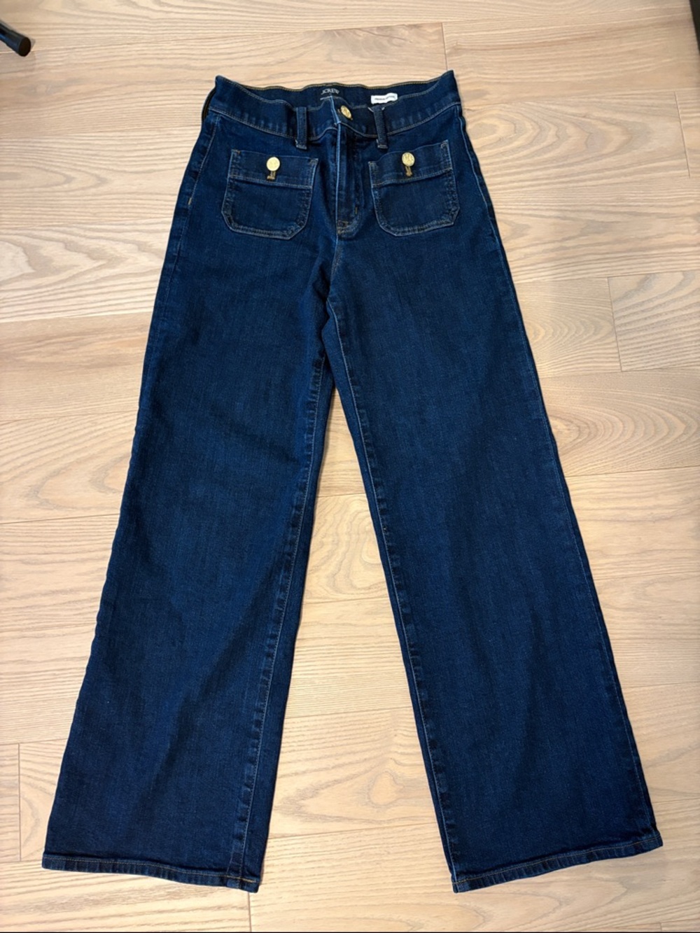 J. Crew Indigo Wide-Leg Denim Jeans with Button-Front Pockets - Picture 9 of 9